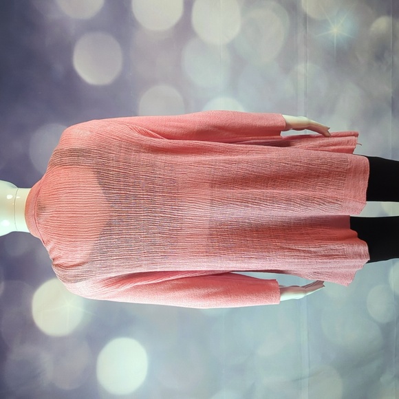 LAFAYETTE 148 New York sz Large Open Knit Linen & Cotton Long Pink Cardigan - Picture 3 of 6